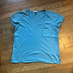 James Perse Pocket Tee T-Shirt Scoop Blue Size 2
